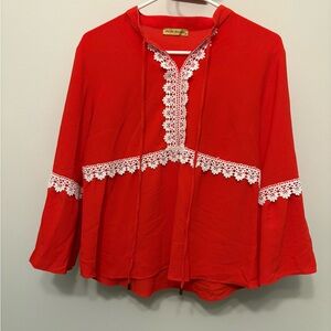Red Lace Trim Blouse